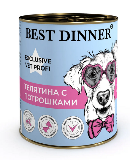 Best Dinner Exclusive Vet Profi Gastrointestinal Консервы для собак для профилактики заболеваний ЖКТ, с телятиной и потрошками, 340 г