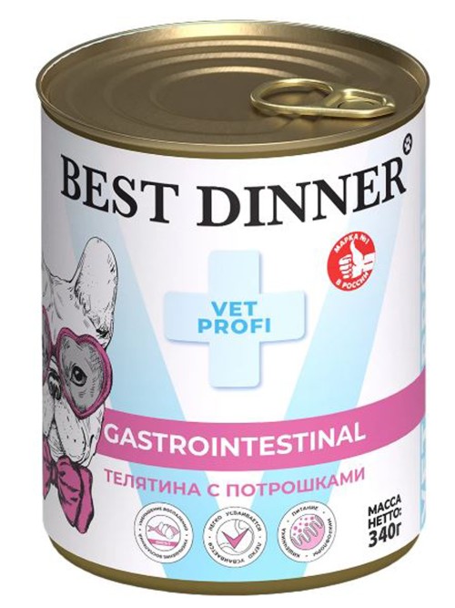 Best Dinner Exclusive Vet Profi Gastrointestinal Консервы для собак для профилактики заболеваний ЖКТ, с телятиной и потрошками, 340 г
