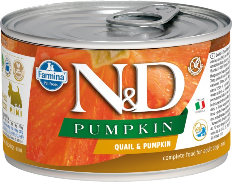 Farmina N&D (Фармина НД) Pumpkin Mini Консервы беззерновые для взрослых собак мелких пород с перепелом и тыквой 140 г