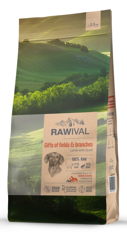 Rawival (Ровайвл/Равивал) Gifts Of Fields & Branches Сухой корм для взрослых собак средних и крупных пород с ягненком и перепелом 2,5 кг