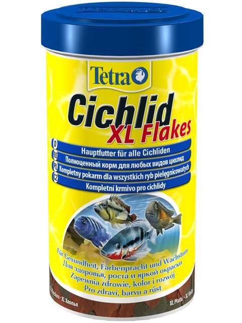 Tetra (Тетра) Cichlid Xl Flakes Корм для цихлид и больших аквариумных рыбок (крупные хлопья) 80 г 500 мл