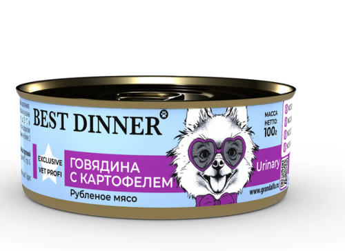 Best Dinner Vet Profi Urinary Консервы для собак при струвитном уролитиазе, с говядиной и картофелем, 100 г
