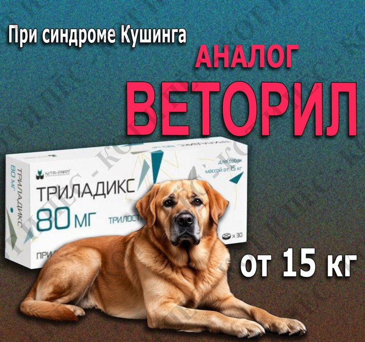 Триладикс для собак от 15 кг при синдроме Кушинга, 80 мг х 30 таб. Nita-Farm (замена Веторил)