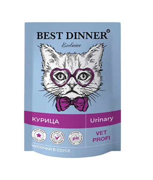 Best Dinner Vet Urinary Пауч для кошек для профилактики мочекаменной болезни МКБ с курицей в соусе 85 г