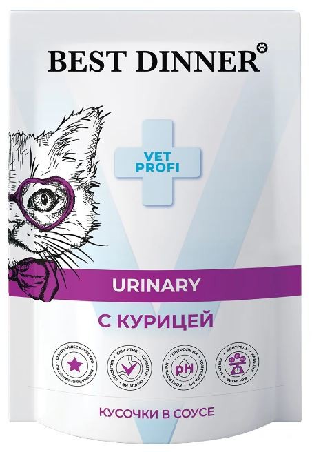 Best Dinner Vet Urinary Пауч для кошек для профилактики мочекаменной болезни МКБ с курицей в соусе 85 г