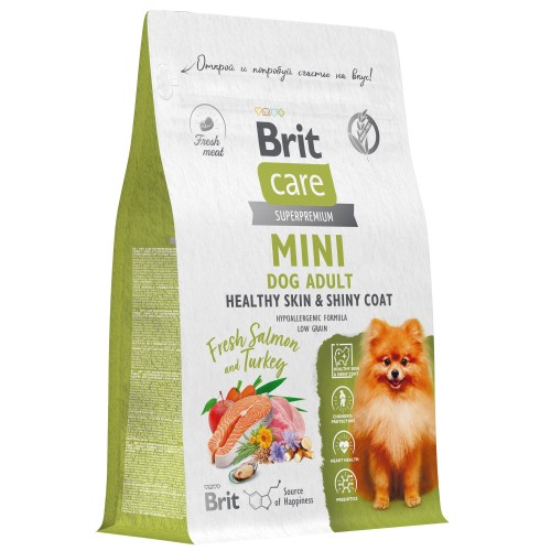 Brit Care (Брит Кэа) Adult Mini Skin &amp; Coat Сухой корм для взрослых собак мелких пород для кожи и шерсти с индейкой 1,5 кг