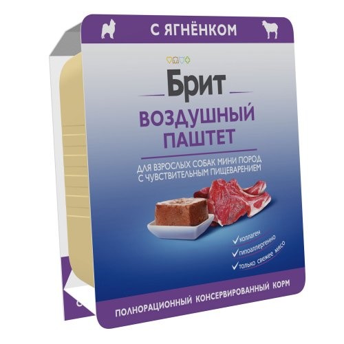 Brit Premium (Брит Премиум) Воздушный паштет для собак мини пород с чувствительным пищеварением, с ягненком, 100 г