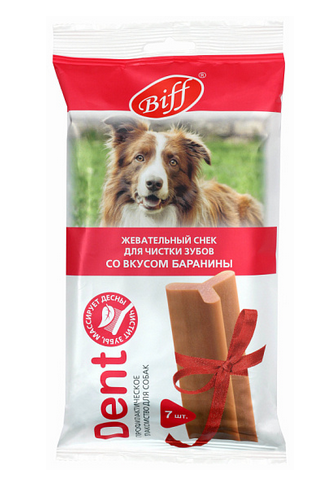 Biff Dent Лакомство для собак крупных пород Жевательный снек со вкусом баранины 7 шт