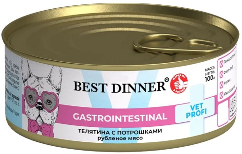 Best Dinner Exclusive Vet Profi Gastrointestinal Консервы для собак для профилактики заболеваний ЖКТ, телятина с потрошками,  100 г