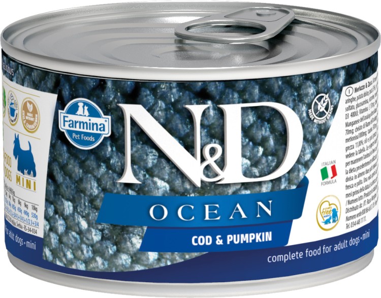 Farmina N&D (Фармина НД) Ocean Mini Консервы беззерновые для взрослых собак мелких пород с треской и тыквой 140 г