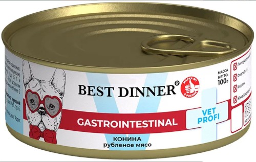 Best Dinner Exclusive Vet Profi GastroIntestinal Консервы для собак для профилактики заболеваний ЖКТ с кониной, 100 г