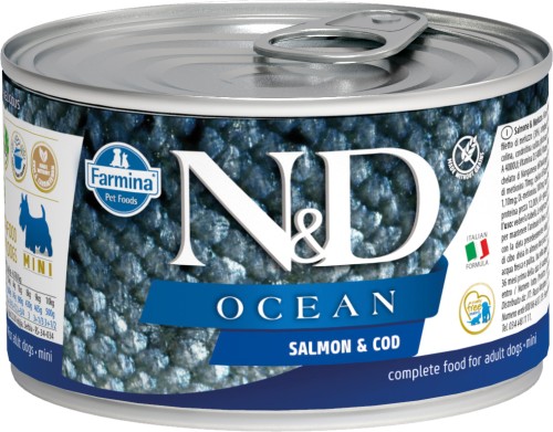 Farmina N&amp;D (Фармина НД) Ocean Mini Консервы беззерновые для взрослых собак мелких пород с лососем и треской 140 г