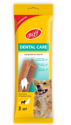 Biff Dental Care Лакомство для собак средних пород Снек жевательный с говядиной 77 г