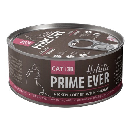 Prime Ever Консервы для взрослых кошек с цыпленком и креветками в желе - 80 г