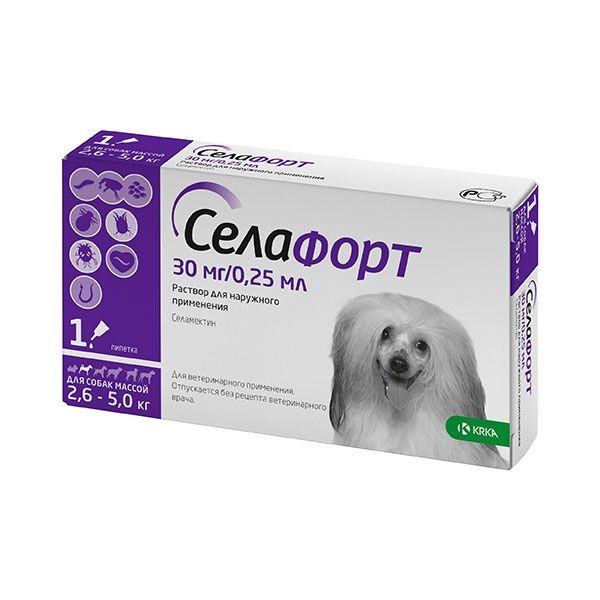 Селафорт капли на холку для собак весом от 2,6 до 5 кг, 30 мг  1 пипетка