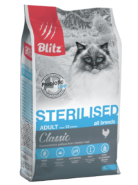 Blitz Sterilised Сухой корм для стерилизованных кошек и кастрированных котов с курицей 2 кг