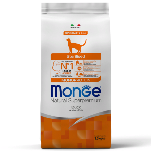 Monge Cat Speciality Line Monoprotein Sterilised Сухой корм для стерилизованных кошек с уткой, 1,5 кг
