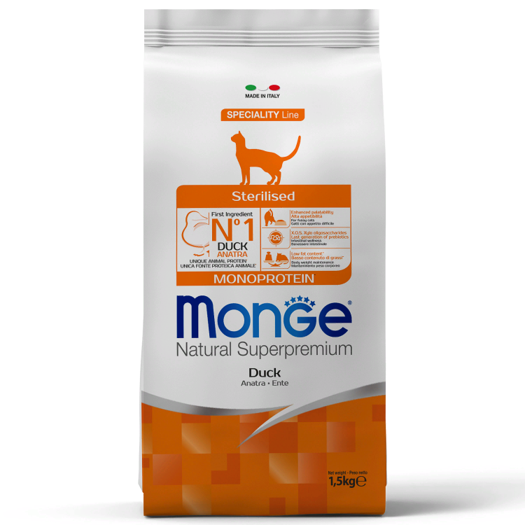 Monge Cat Speciality Line Monoprotein Sterilised Сухой корм для стерилизованных кошек с уткой, 1,5 кг