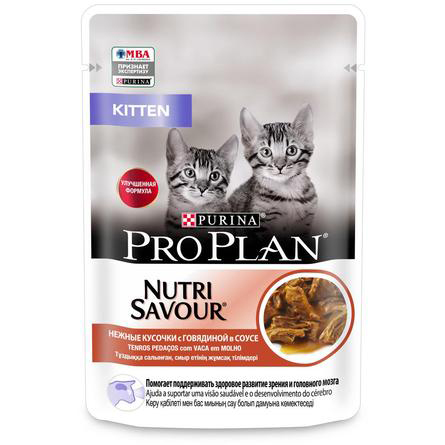 Purina Pro Plan (Пурина Про План) Nutri Savour Kitten Пауч для котят с говядиной в соусе 85 г 5 шт