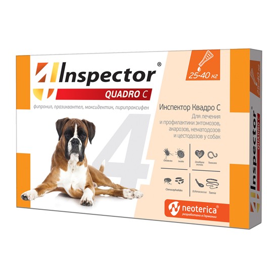 Инспектор Квадро С (Inspector Quadro С) капли на холку для собак весом от 25 до 40 кг 1 пипетка 11.2026г