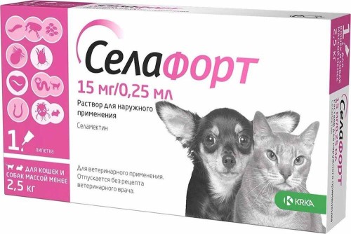 Селафорт капли на холку для кошек и собак весом до 2,5 кг, 15 мг 1 пипетка
