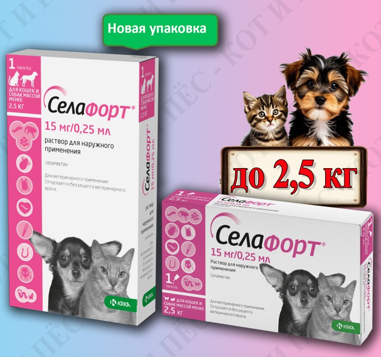 Селафорт капли на холку для кошек и собак весом до 2,5 кг, 15 мг 1 пипетка