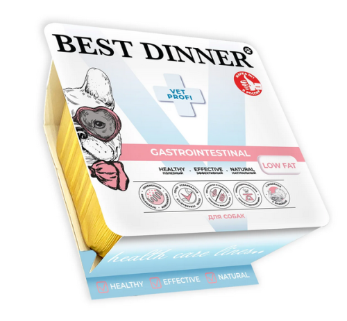 Best Dinner Vet (Бэст Диннер Вет) Gastrointestinal Low fat Консервы для собак для профилактики заболеваний ЖКТ низкокалорийные с индейкой в паштете 100 г 5 шт