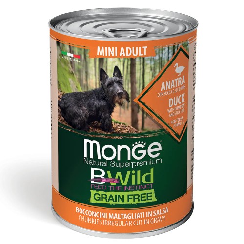 MONGE BWild Mini Adult Корм влажный д/собак мелких пород Утка с тыквой и кабачками 400 г