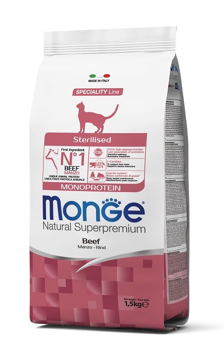 Monge Cat Speciality Line Monoprotein Sterilised Сухой корм для стерилизованных кошек с говядиной, 1,5 кг