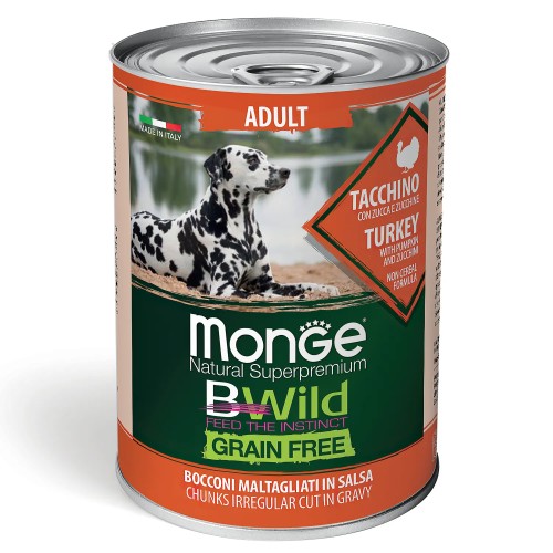 MONGE BWild Adult Корм влаж. д/собак Индейка с тыквой и кабачками 400 г