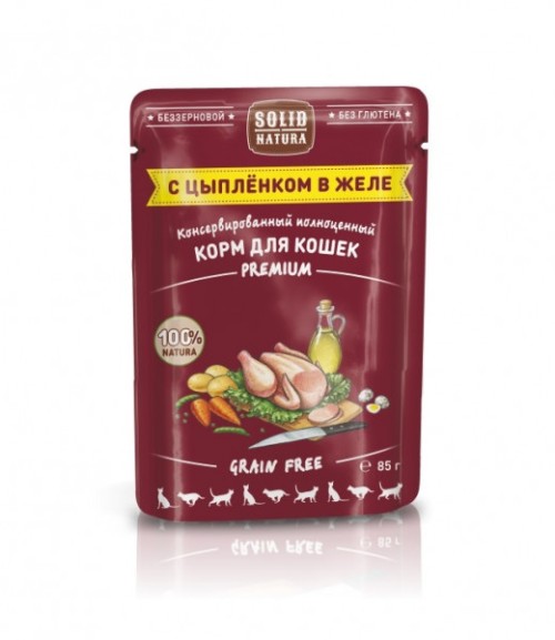 Solid natura пауч для кошек с цыпленком в желе 85 г