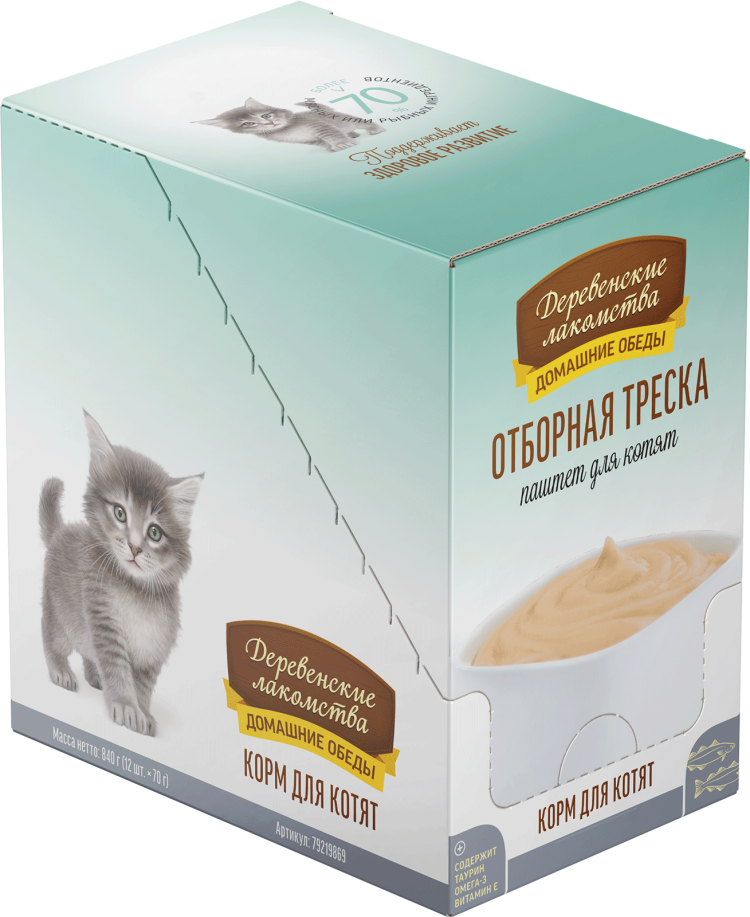 Деревенские лакомства Домашние обеды «Отборная треска» паштет для котят, 70 г