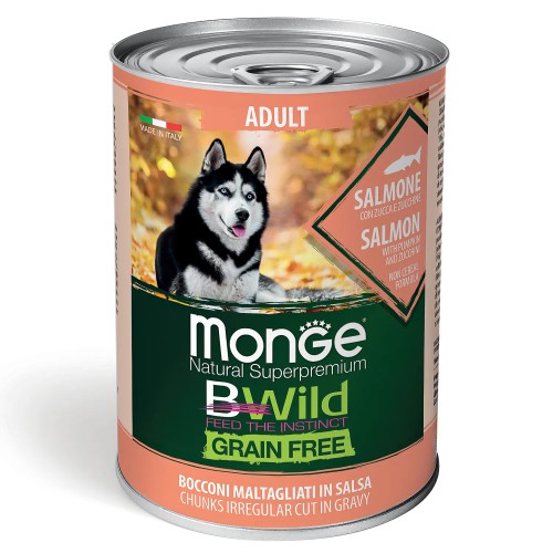 MONGE BWild Adult Корм влажный д/собак Лосось с тыквой и кабачками 400 г