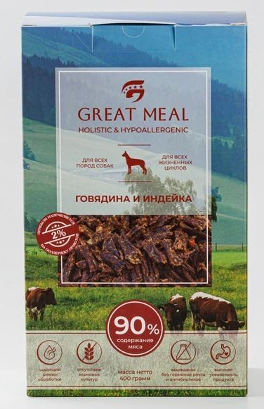 Сухой корм GREAT MEAL для собак  с говядиной и индейкой 1 кг