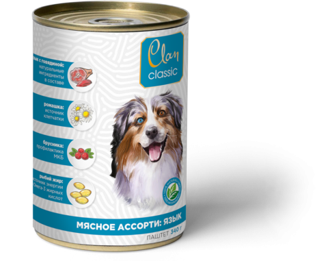 Clan classic паштет мясное ассорти с языком для собак 340 г