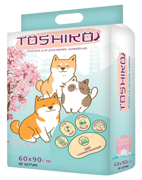 Пеленки впитывающие одноразовые с ароматом сакуры 60х90 см, 10 шт Toshiko