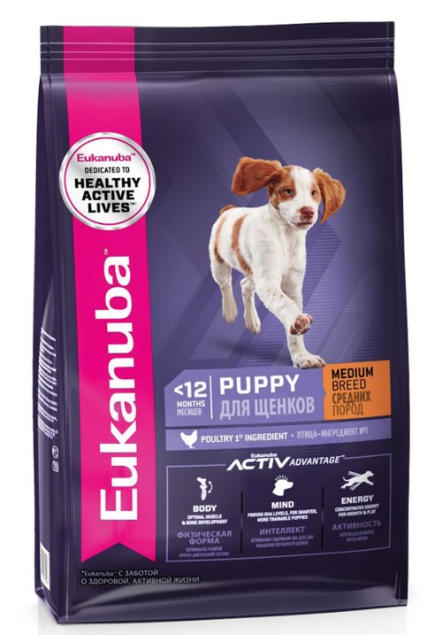 Eukanuba Корм сухой полнорационный для щенков средних пород с птицей, 3 кг