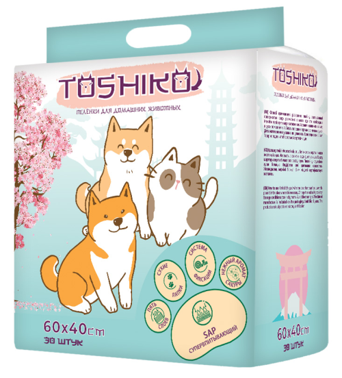 Пеленки впитывающие одноразовые с ароматом сакуры 60х40 см, 30 шт Toshiko