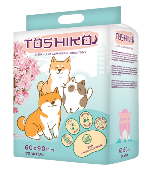 Пеленки впитывающие одноразовые с ароматом сакуры 60х90 см, 30 шт Toshiko 