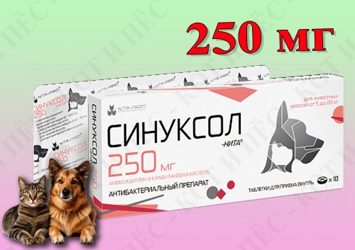 Синуксол 250 мг х 10 табл., для животных весом 5-20 кг (замена Синулокса)