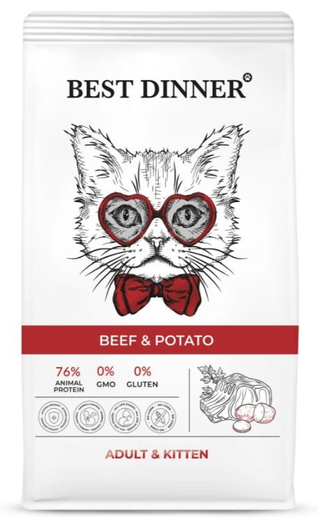 Best Dinner Adult &amp; Kitten Beef &amp; Potato Сухой корм для котят с 1 месяца и взрослых кошек, с говядиной и картофелем, 400 г