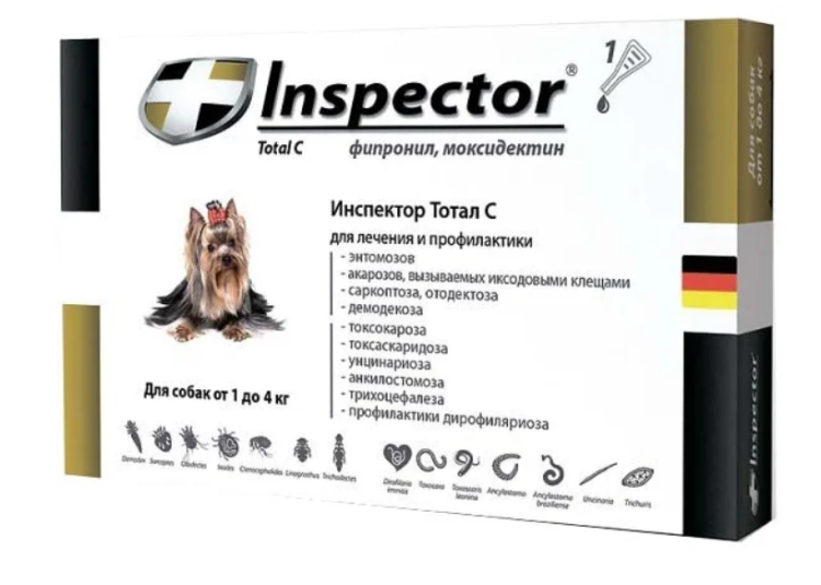 Инспектор Квадро С (Inspector Quadro С) капли на холку для собак весом до 4 кг 1 пипетка
