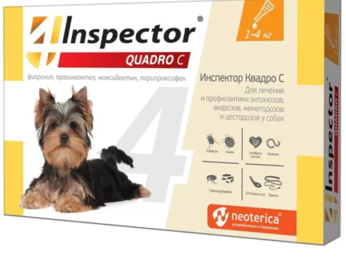Инспектор Квадро С (Inspector Quadro С) капли на холку для собак весом до 4 кг 1 пипетка