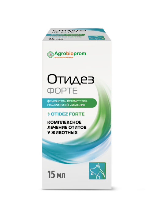 Отидез ФОРТЕ капли ушные для собак и кошек, 15 мл Agrobioprom 