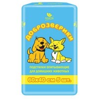Впитывающие подстилки 60*40 см, 5 шт Доброзверики 