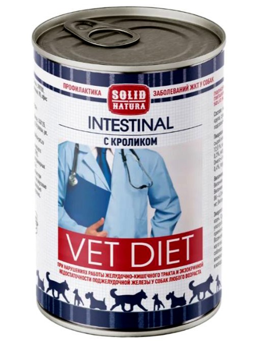 Solid Natura Vet (Солид Натура Вет) Intestinal Консервы лечебные для собак при болезнях ЖКТ, Кролик, 340 г