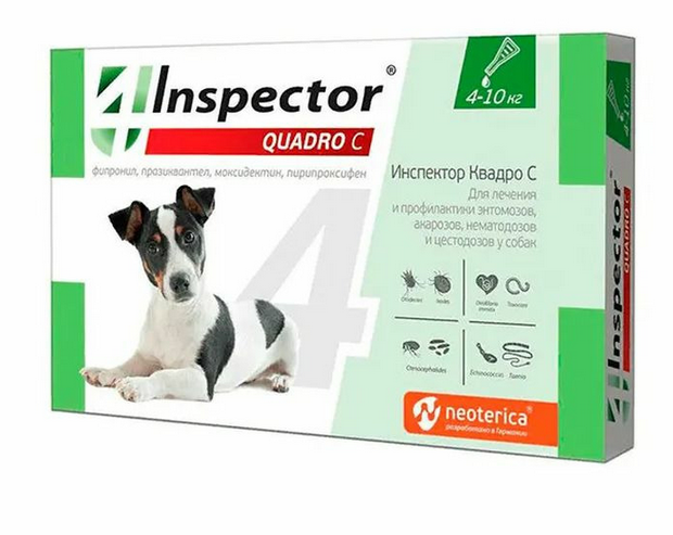Инспектор Квадро С (Inspector Quadro С) капли на холку для собак весок от 4 до 10 кг 1 пипетка