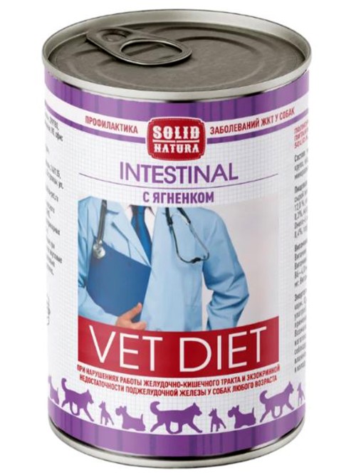 Solid Natura Vet (Солид Натура Вет) Intestinal Консервы лечебные для собак при болезнях ЖКТ, Ягненок, 340 г