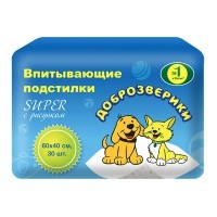 Впитывающие подстилки Super С рисунком 60*40 см, 30 шт Доброзверики 