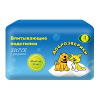 Впитывающие подстилки Super С рисунком 60*60 см, 30 шт Доброзверики 